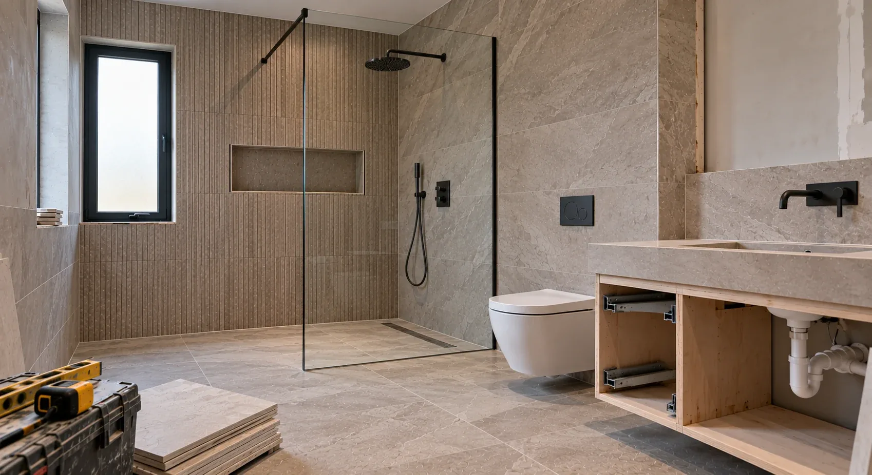 Walk-in shower installation in progress in Horsforth
